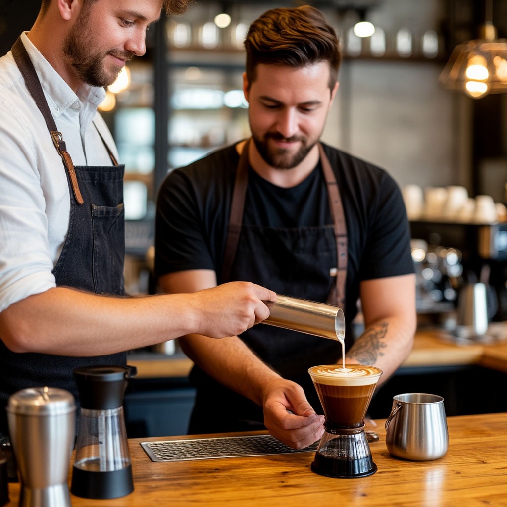 Barista demonstrating latte art masterclass